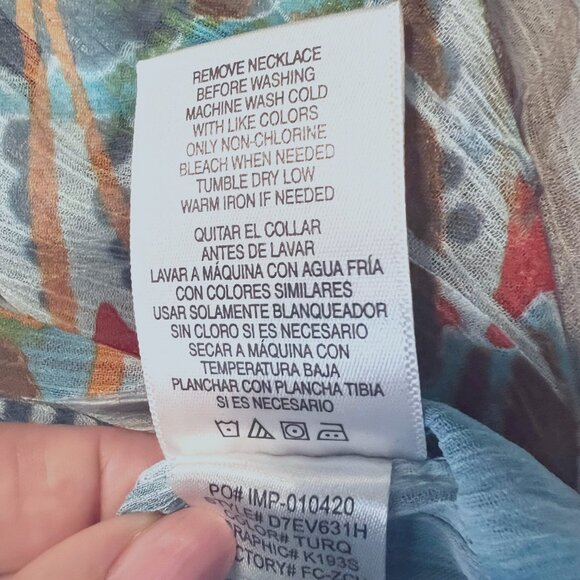 Bongo-Women's Sheer Short Flowy Sleeves Top-Necklace Built in-Med-Blue Boho - Picture 11 of 16